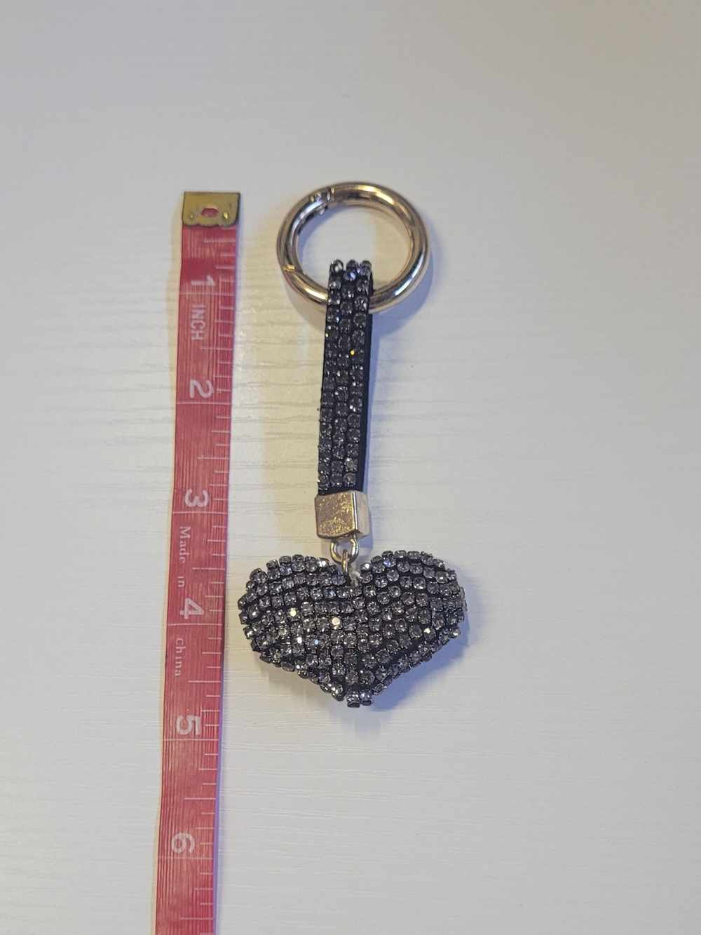 Black Pearl Crystal Heart Keychain Wristlet